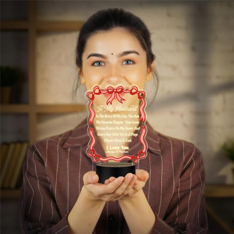 Acrylic Led Lamp Romantic Gift for Couples | Warm White Light Gift Item for Wedding, Anniversary, Birthday & Valentine's Day (to My Husband Gift)